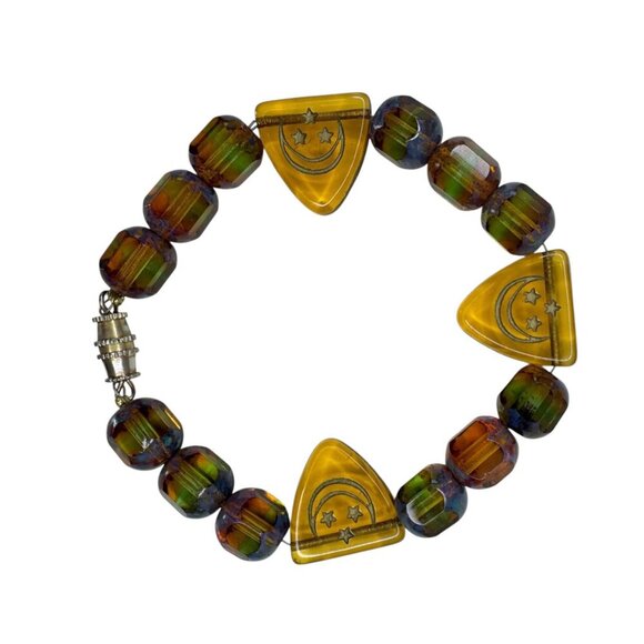 Vintage beaded bracelet with etched triangular bead details - Picture 2 of 7